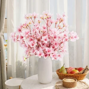 Artificial Flowers, 6 Pcs Cherry Blossom Fake Silk Flowers for Vase Indoor