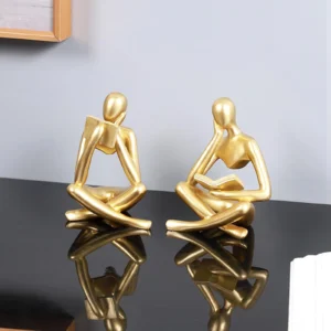 Modern Gold Desk Sculpture, Golden sculpture, Minimalist Sitting Human Reading Figurine, Stylish Home and Office Décor