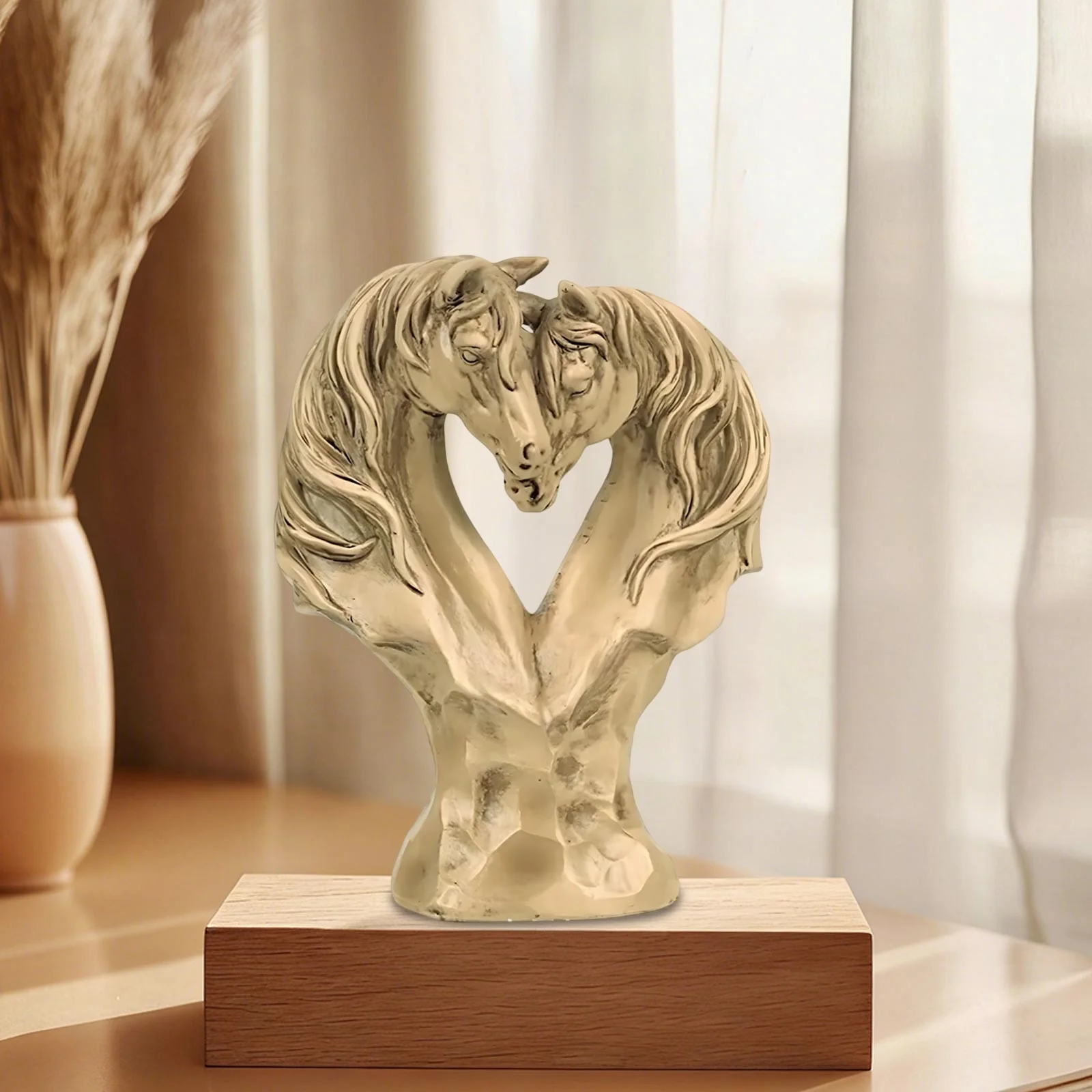 Romantic Heart-Shaped Horse Couple Statue
